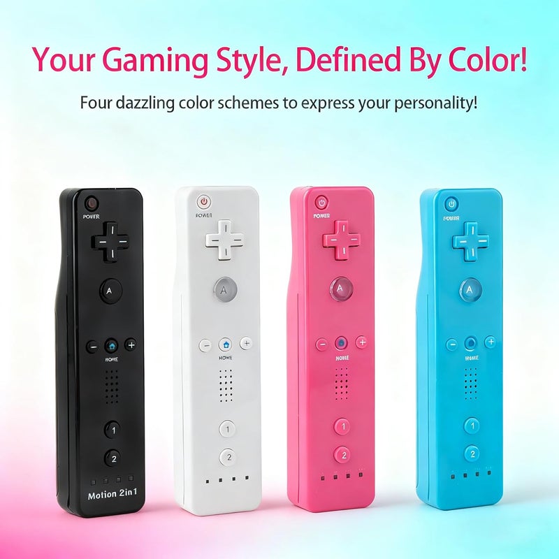 DTianSir 4Pack Motion Plus Wii Remote Controllers with Silicone Case & Wrist Strap,Wii Remote Controllers with Built in Motion Plus Compatible for Wii U Consoles (Pink+Light Blue+White+Black) - Image 2